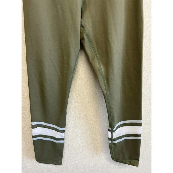 ZYIA Leggings Size L High Rise Workout Striped Mesh Green 7/8 - Picture 3 of 6